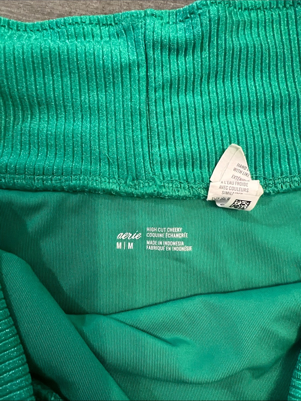 aerie Emerald Ribbed High-Cut Cheeky Bikini Bottom - Picture 2 of 4